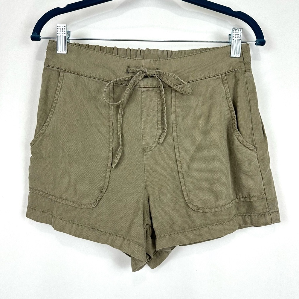 OAT Women's Sz XS 100% Lyocell Drawstring High-Waisted Casual Shorts Olive Green